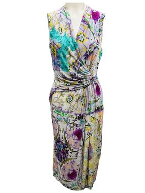 ETRO PURPLE / GREEN MULTI PRINTED SLEEVELESS STRETCH JERSEY DRESS
